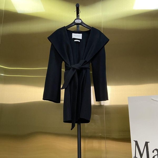 

fur 2022 hooded coat soft 100% cashmere outwear for women water ripples coat teddy bear series coat casual windbreak, Black