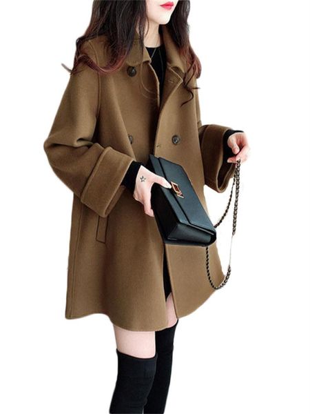 

fur fashion woolen coat women 2022 autumn and winter new temperament highend slim doll collar cape woolen coat camel n1594, Black