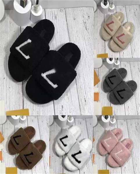 

designer woman wool slippers winter fluffy letter sandals fashion slipper warm comfortable slides luxury fuzzy girl sandal with bo4700208, Black