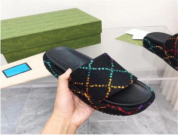 

2022 stylist woman men slipper platform sandals embroidered alphabet slippers summer beach slides fashion thick bottom sandal 3545171894, Black