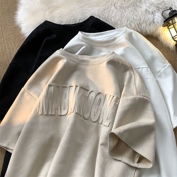 

men s t shirts suede t shirt men summer retro short sleeved brand trend oversize casual all match y2k clothing harajuku t shirt 230420, White;black