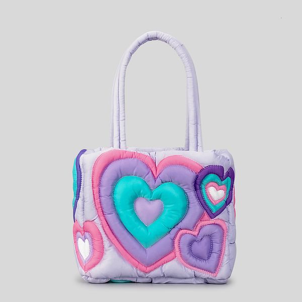 

evening bags nice colorful heart padded women shoulder bags designer quilted lady handbags nylon down cotton tote bag sweet puffy purses 230