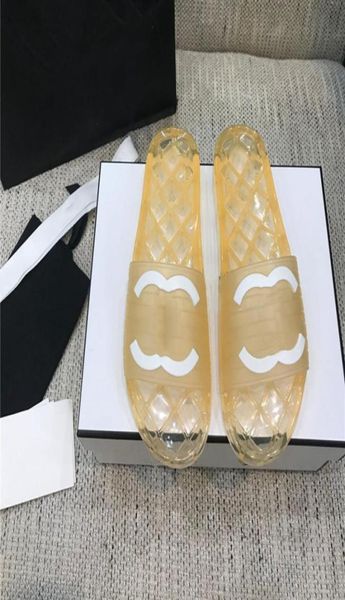 

luxury designer slipper spring and summer jelly transparent crystal slippers travel vacation beach chromatic flat shoes size 34413755172, Black