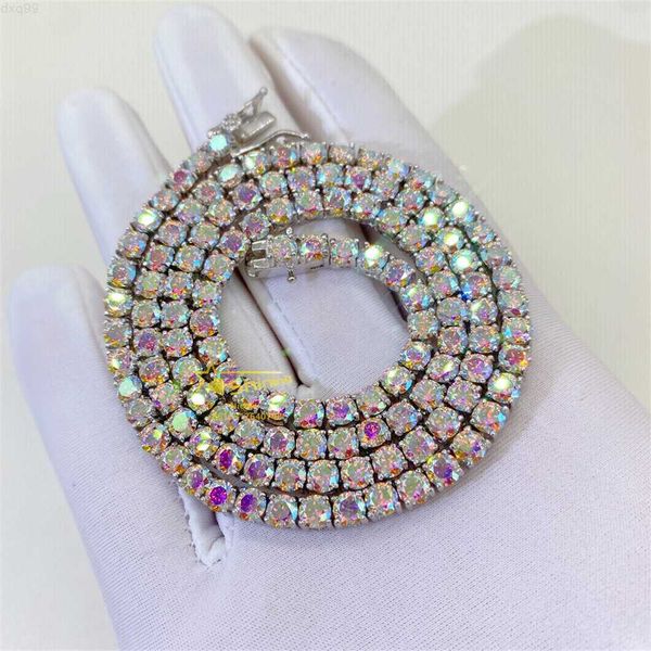 

fine jewelry new design hip hop rainbow colorful white diamond 925 silver moissanite tennis chain