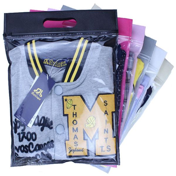 

50 pcs zipper clothes bag slider zip lock plastic bag with non woven handle custom logo printing non woven foldable shopping b229y