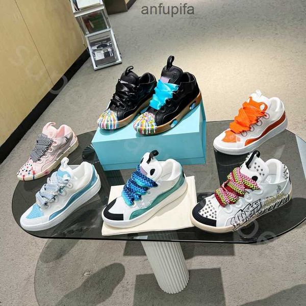 

lanvins designer mesh woven lace-up shoes style 2023 extraordinary sneaker embossed leather curb sneakers mens womens in nappa calfskin trai, Black