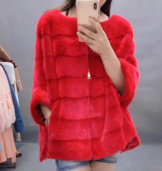 

fur new luxury women natural mink fur coat stripe zipper cardigan overcoat, Black