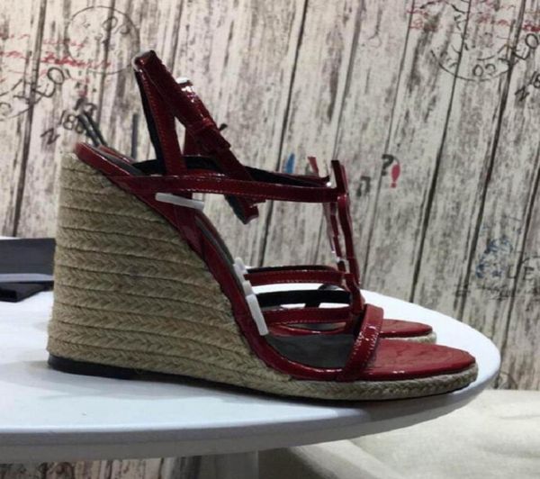 

excellent summer ladies cassandra wedge sandals open toe studded leather ankle strap women high heels eu35433663005, Black
