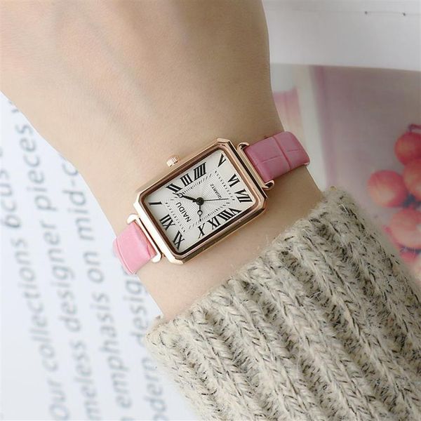 

fashion designers small square rose gold watches ribbon roman leather-belt watch woven mesh belt casual girls wristwatch mori styl206o, Slivery;brown