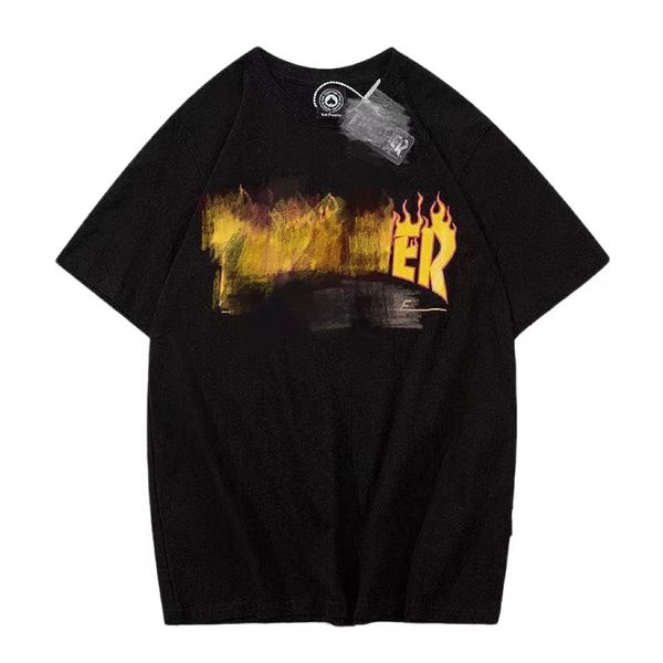 

men's t-shirts brushed cotton trendy brand version flame short sleeve men's classic letter printing loose size couple half sleeve, White;black
