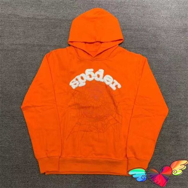 

orange red young thug spider hoodies men women 1 1 white sp5der hoodies web pullovers loose hooded sweatshirts, Black