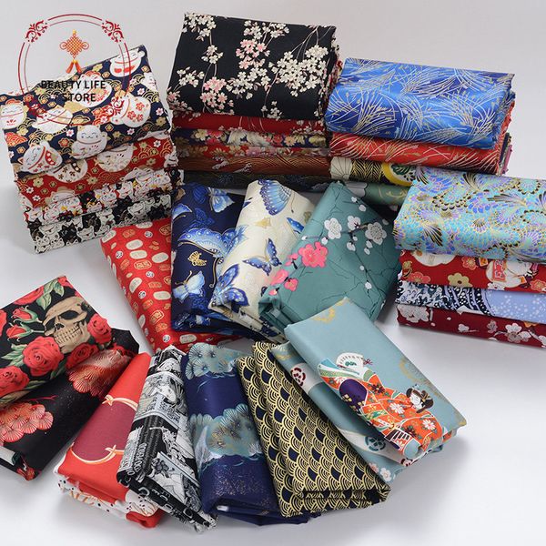 

fabric 100% cotton fabric for dress bronzed japanese kimono cloth african print fabrics diy sewing for hanfu handmade material 14548cm 23041, Black;white