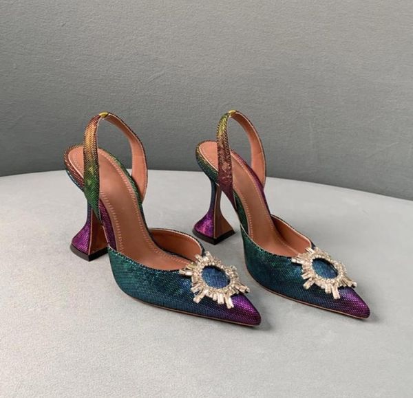 

amina muaddi begum crystalembellished multicolour pumps shoes spool heels sandals 95mm women039s luxury designers dress shoe e4684075, Black