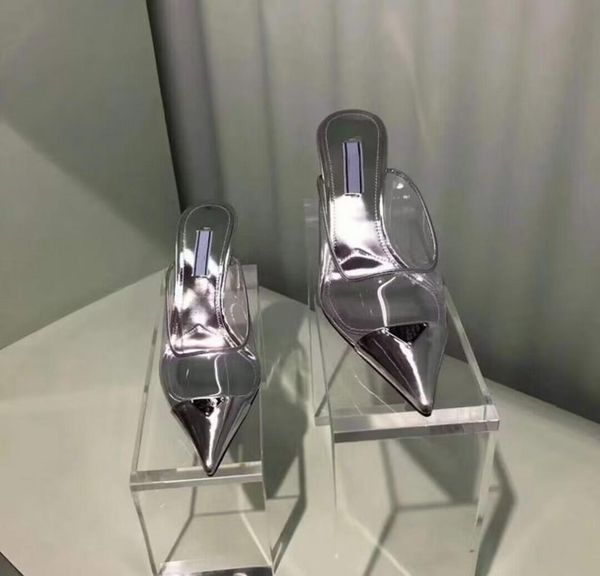 

pointed highheeled slippers heel size 3542 highquality beach concaveconvex sandals muller shoe upper heat sealing box3693175, Black