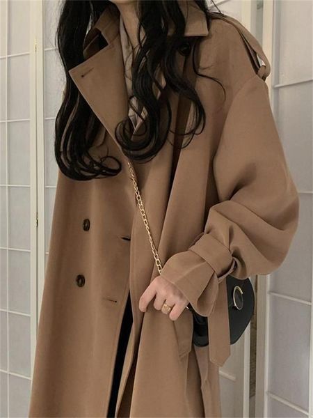 

raincoats windbreaker women spring autumn new 2022 korean long british elegant hong kong style overtheknee jacket high street warp coat, Black