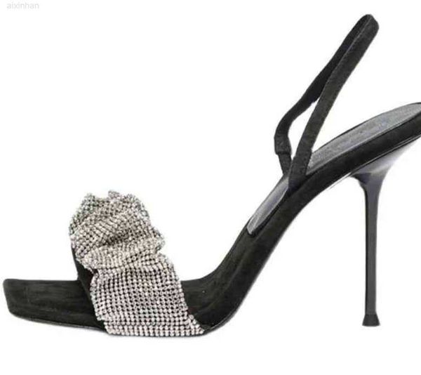 

sandals women 2022 same water drill high heels women's head shoes wang fan fine slippers, Black