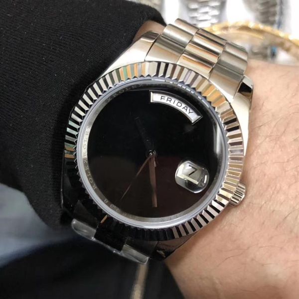 

new style 41mm automatic movement watch men date just black dial 316 stainless band male watch344l, Slivery;brown