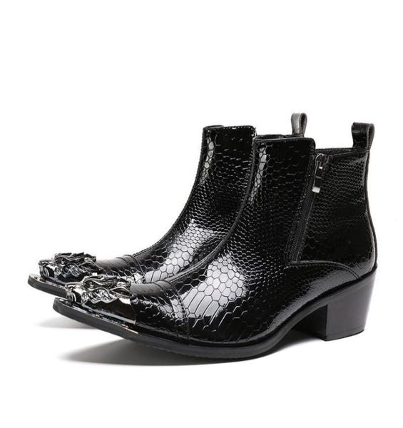

handmade luxury high heels men boots genuine leather steel toe ankle boots black italian business dress shoes cowboy boots6959265