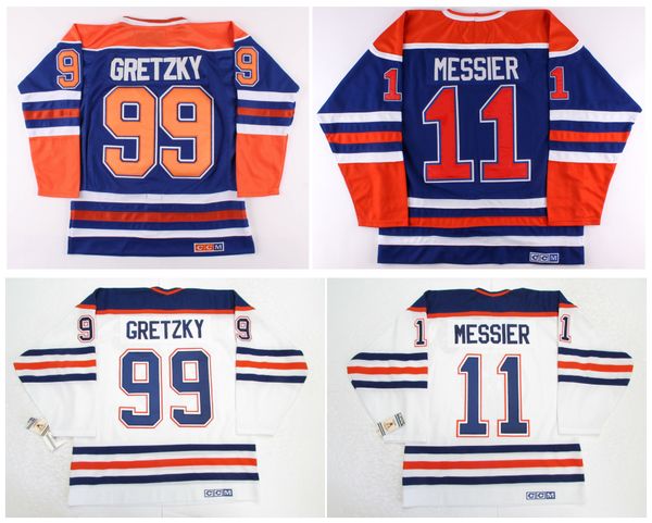 

oilers wayne gretzky ccm throwback hockey jersey edmonton mark messier white blue size s-4xl, Black;red