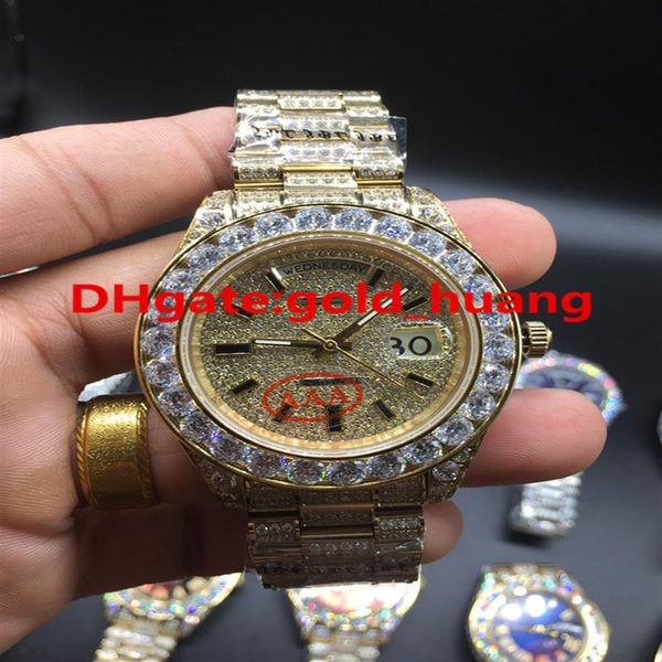 

luxury 43mm big iced diamonds mechanical man watch multi color dial all diamond band automatic stainless steel men's watche207q, Slivery;brown