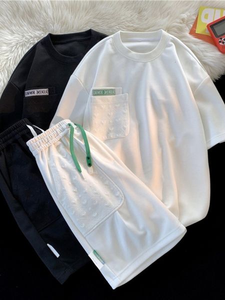 

men's tracksuits gmiixder simple waffle set women's summer thin loose city design niche t-shirtshorts casual sportswear patch desi, Gray