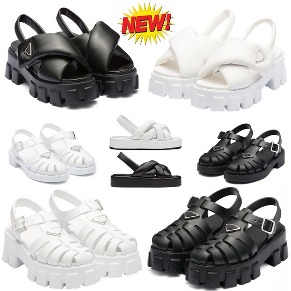 

sandals with box foam rubber triangle logo platform for women summer sandals beach shoes retro sandals famous designer woman mules flip ve, Black