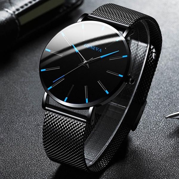 

2021 minimalist men's fashion ultra thin watches simple men business stainless steel mesh belt quartz watch relogio masculino315l, Slivery;brown