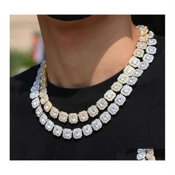 

chains mens iced out 12mm square diamond necklace hip hop bling women trendy miami cuban curb link chain bracelet hipster punk dro164p, Silver