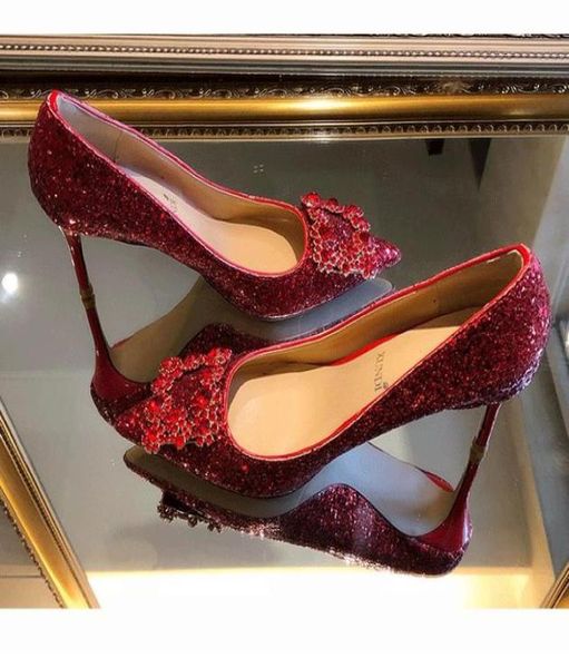 

fashion women shoes high heels gold silver red gorgeous rhinestone sequined bridal wedding shoes size 34 to 41 tradingbear7189230, Black