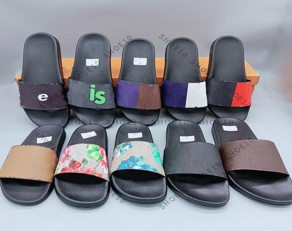 

2021 slippers fashion scuffs men women summer rubber sandals beach slide indoor shoes size eur 3545 with box 117963500, Black