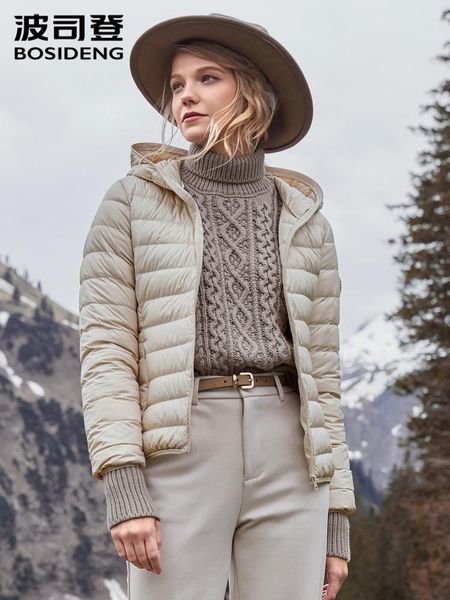 

parkas bosideng new hooded duck down jacket women down coat ultra light waterproof fuctional b90131018, Black