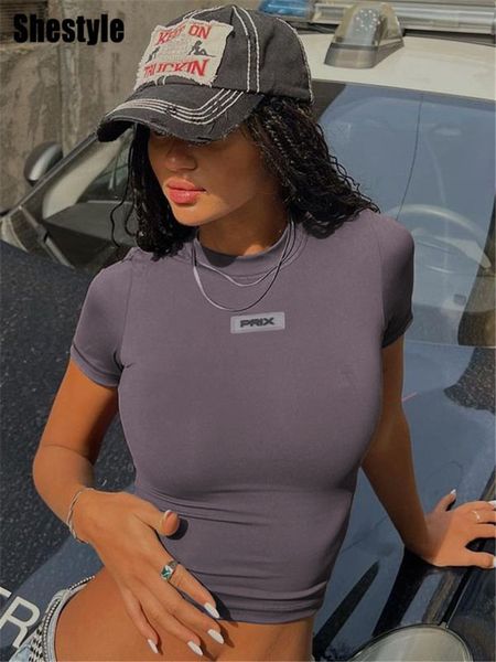 

womens tshirt shestyle short sleeve letter mini crop women streetwear tight sjinny oneck artificial artistic casual tees 230419, White