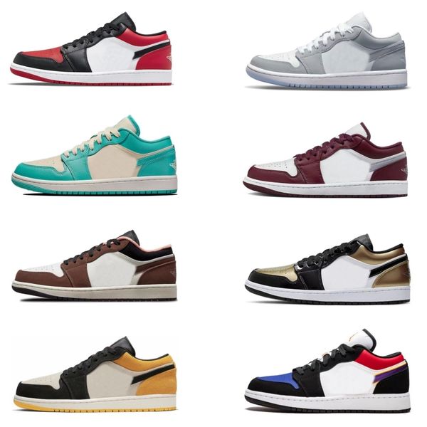 

sports shoes basketball shoes jumpmen 1 low bred toe wolf grey lakers glod toe chocolate bliss bordeaux blue green men women outdoor trainin