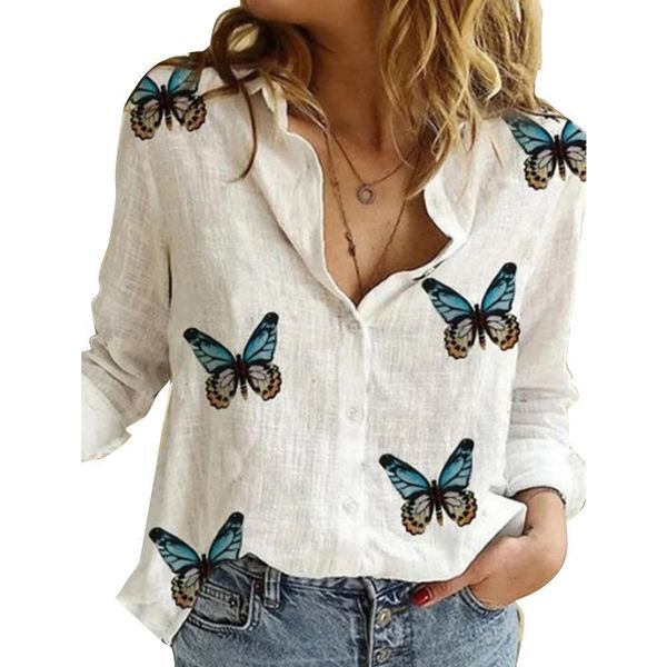 

men's swimwear women casual long sleeve butterflies print singlebreasted office shirt blouse 230420