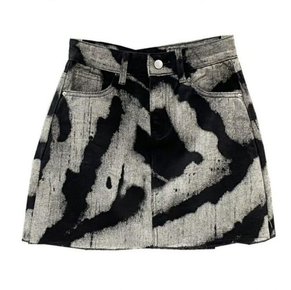 

skirts 2023 summer denim skirt high waist personalized pattern jeans mini casual a line jupe femme p366 230420, Black