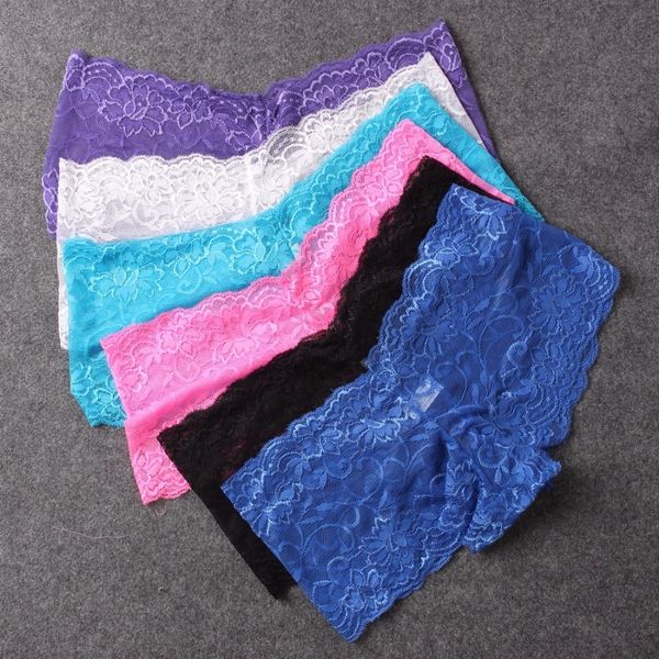 

women's panties see through boyshorts for women shorts panties thin lace transparent woman boy shorts shorty femme lingerie 6 pcs/lot 2, Black;pink