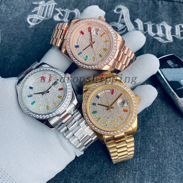 

mens watch automatic mechanical watches 41mm stainless steel roman diamond watch montre de luxe super luminous waterproof movement wristwatc, Slivery;brown