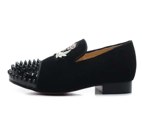 

luxury mens loafers designer dress shoes black red suede with spikes embroidery shoes men039s fashion business party wedding sh2567446
