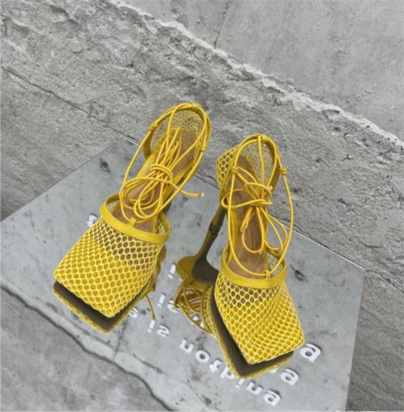 

ladies sandals 2021 square toe mesh stiletto high heels shoes heel a4039146, Black