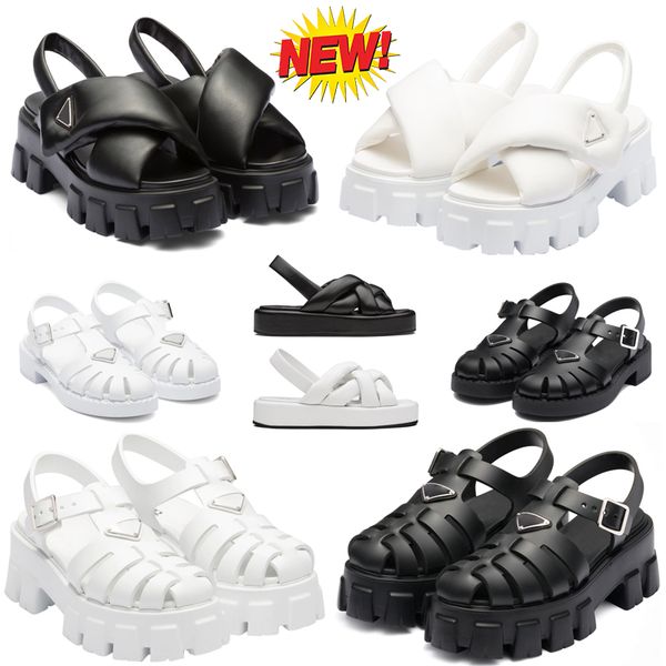 

black leather shoes increase platform sandal monolith prad triangle logo non-slip leather