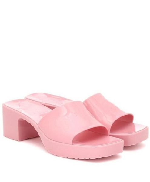 

womens fashion rubber heeled slippers platform sandals open toe logo mules 6cm heel height with 2cm platform4998085, Black