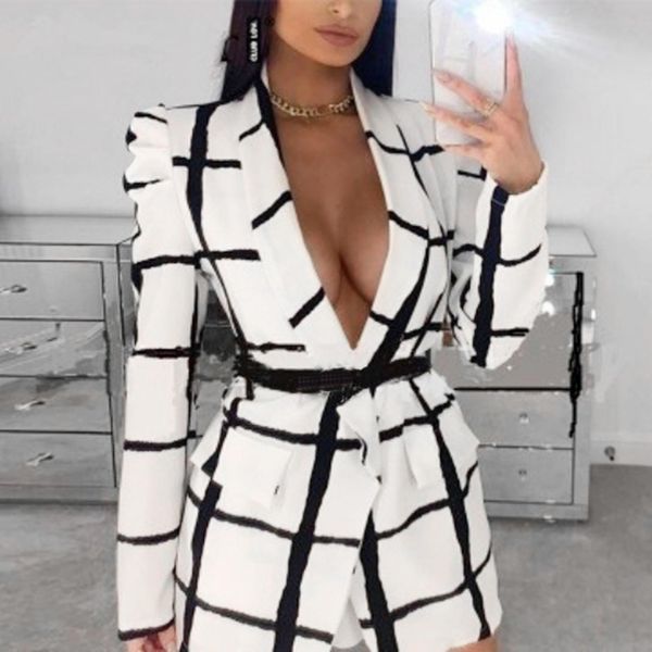

pants plaid blazer women long sleeve open cardigan elegant casual oversized pockets jackets coat jackets for women 2022 blazer femme, White