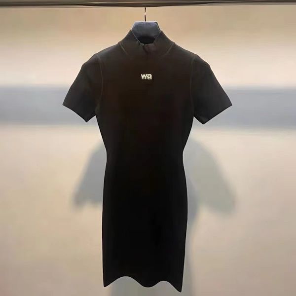 

designer womens casual dresses spring and summer alexander knitted slim dress with hip and short sleeve knits dress letter hip hop aw, Black;gray