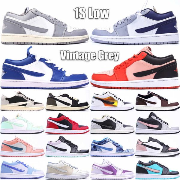 

1 1s low men women casual shoes classic sneakers vintage grey french blue ghost green bleached coral outdoor trainers size 36-45, Black