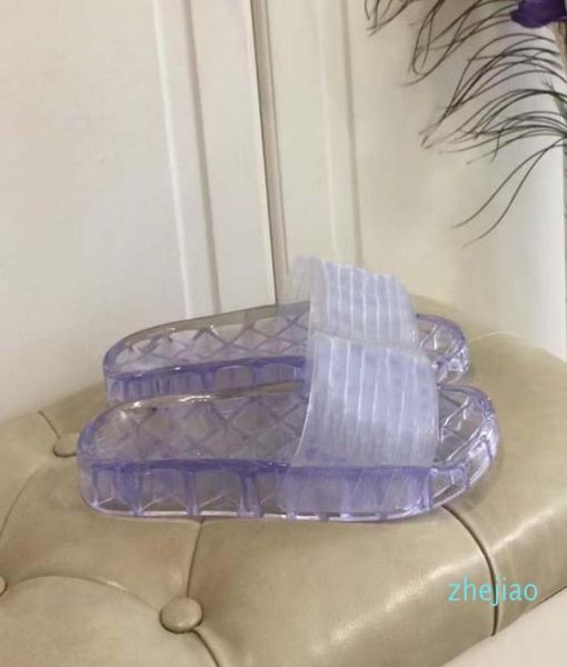 

designer slipper transparent 2021 clear jelly pvc sandals womens luxury glossy pool mules slides lady rubber slip on sand sky blue3700253, Black