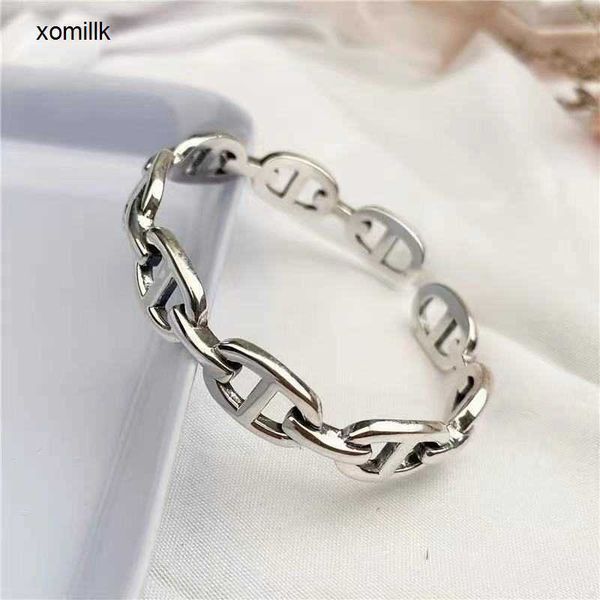 

hermm designer bracelet 4145 thai silver pig nose bracelet korean version temperament individuality japanese character old hand ring simple, Black