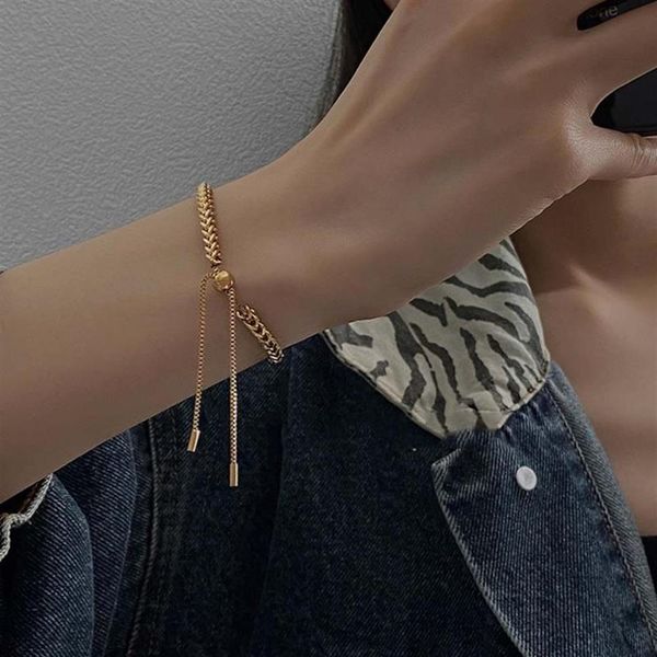 

charm bracelets minimalism gold color adjustable golden wheat ear titanium steel for woman korean fashion jewelry goth girls bangl237s, Golden;silver