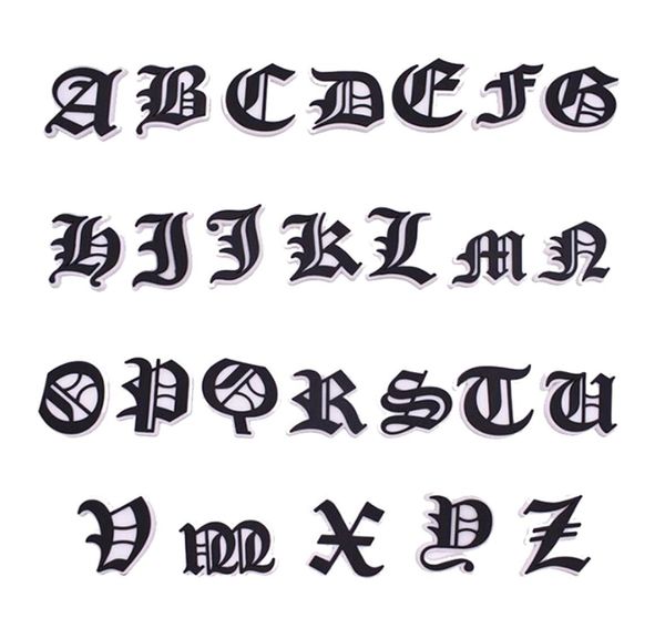 

whole old english alphabet letters croc charms pvc shoe clog charms for wristband bracelet diy3349188, White;pink