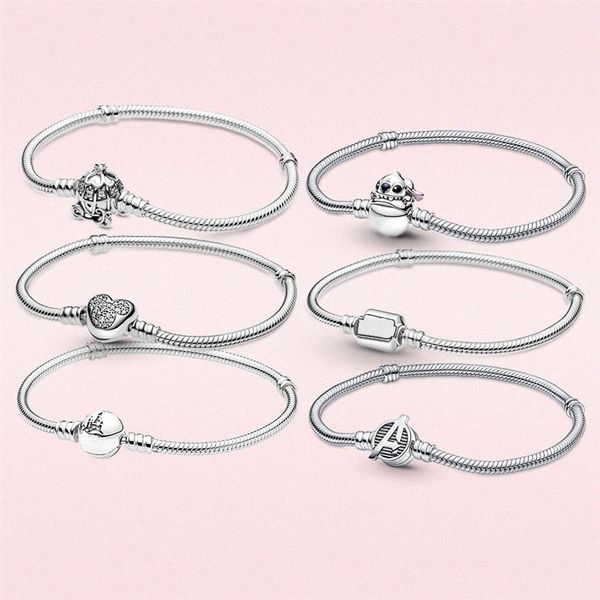 

s925 silver bracelets for women diy jewelry fit pandora beads charms sparkling mouse heart clasp snake chain bracelet with origina256a, Golden;silver