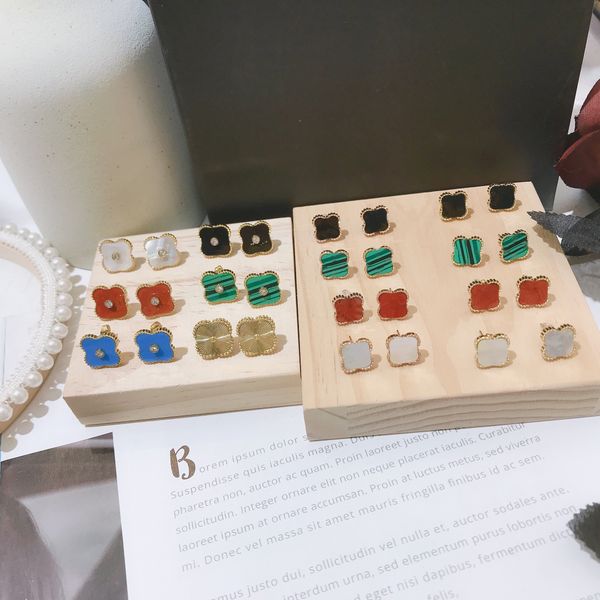 

designers vintage 4/four leaf clover charm stud earrings back mother-of-pearl fashion 18k gold plated agate for women&girls valentine's, Golden;silver